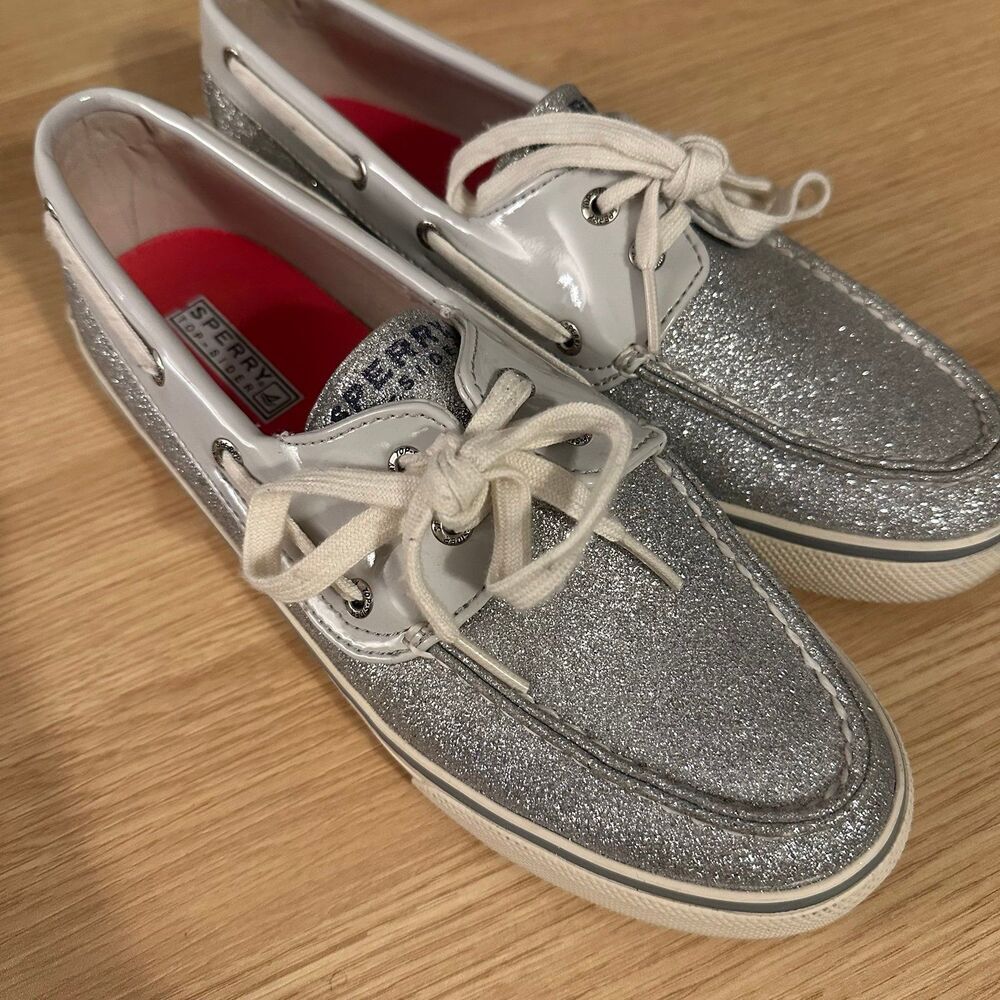 Sperry Top Sider Super Sparkly Silver Glitter Boat Shoes 8.5 - Picture 2 of 8